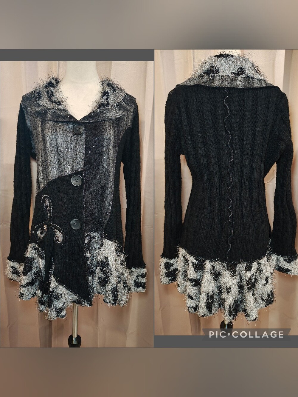 🔮 VTG SIONI STUDIO Mixed Media Patchwork Whimsigoth Cardigan Jacket 🔮